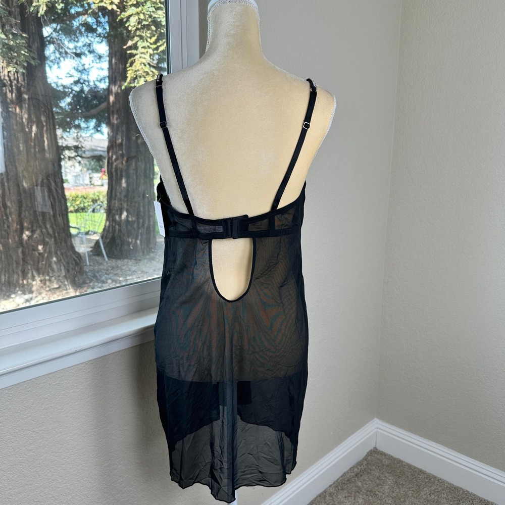 NWT Auden Black Sheer Rhinestone Babydoll Chemise Slip Dress Womens XL - Picture 4 of 11